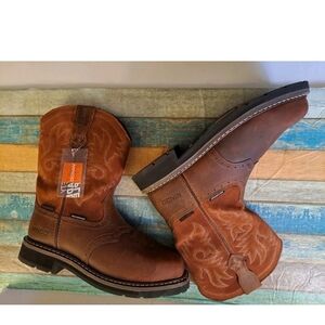 NINGO Men Leather Safety Work Boots Steel Toe Sz 12 Western Cowboy Boots T-Cb42